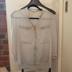 Helmut Lang Sheer White Blouse with Cream Accents